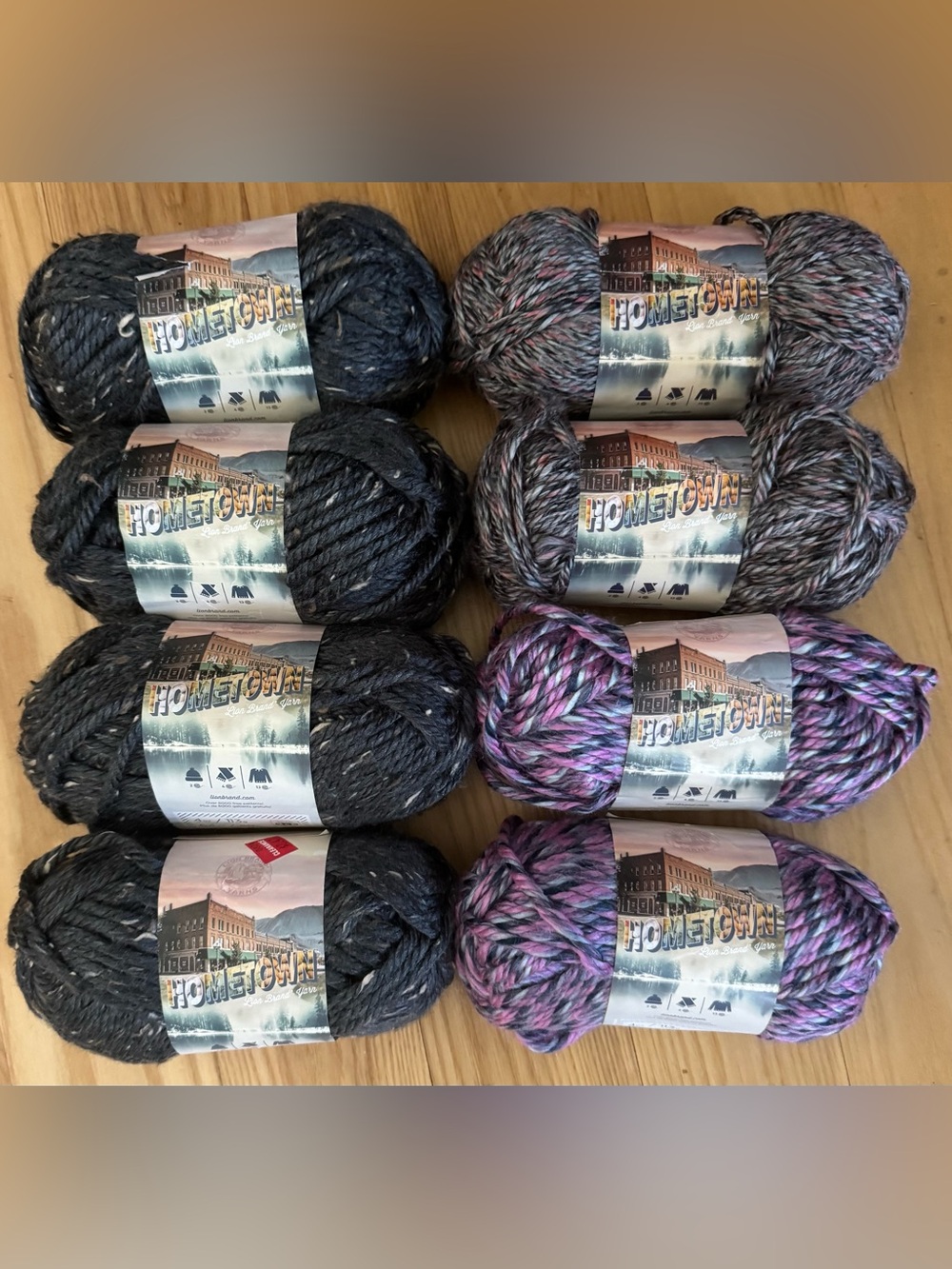 Lion Brand Hometown Yarn Lot 8 Super Bulky San Francisco Tweed Purple Gray